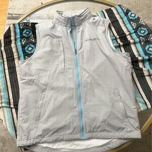 NWOT Peter Millar Vest Mens Gray Blue Crown Sport Hooded Full Zip Golf L Logo